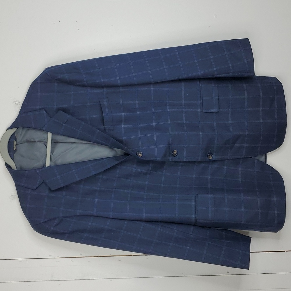 Brooks Brothers 1818 Regent Blazer Windowpane Herringbone Plaid Blue Mens 46L